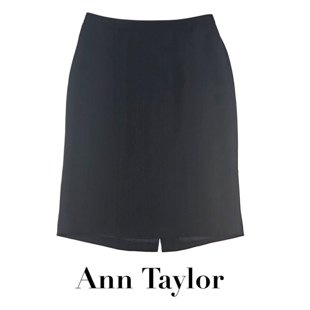 Ann Taylor Loft Pinstripe Black Preppy Pencil Work Skirt, Size 0
